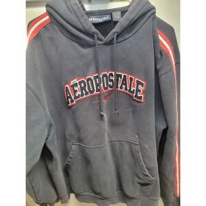 Aeropostale Mens‎ Gray Red Stripe Pullover Hoodie Sweatshirt Casual Comfy